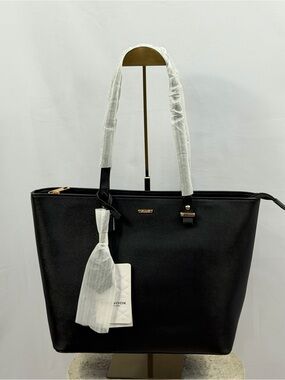 LOVEVOOK Black Faux Leather Laptop Work Tote Bag NWT